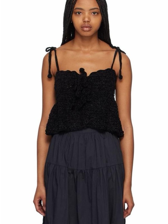 Ganni Tops - GANNi Black Knit Chenille Tie-Shoulder Cropped Tank